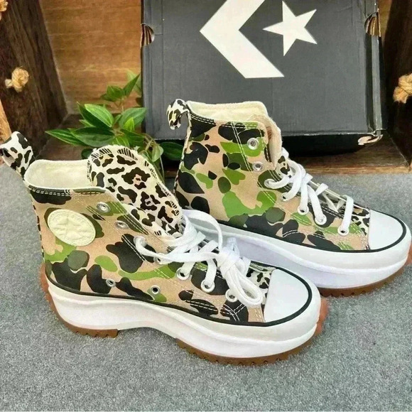 NEW CONVERSE Run Star Hike Chuck Taylor All Stat CUTE Camo & Leppard/cheetah - Picture 15 of 16